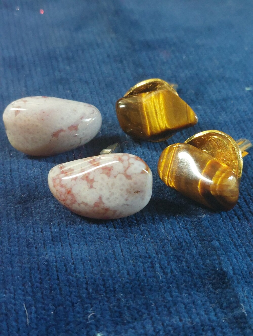 Vintage Estate Toggle Back Cufflinks, Tiger's Eye & Ocean Jasper, Two Pairs
